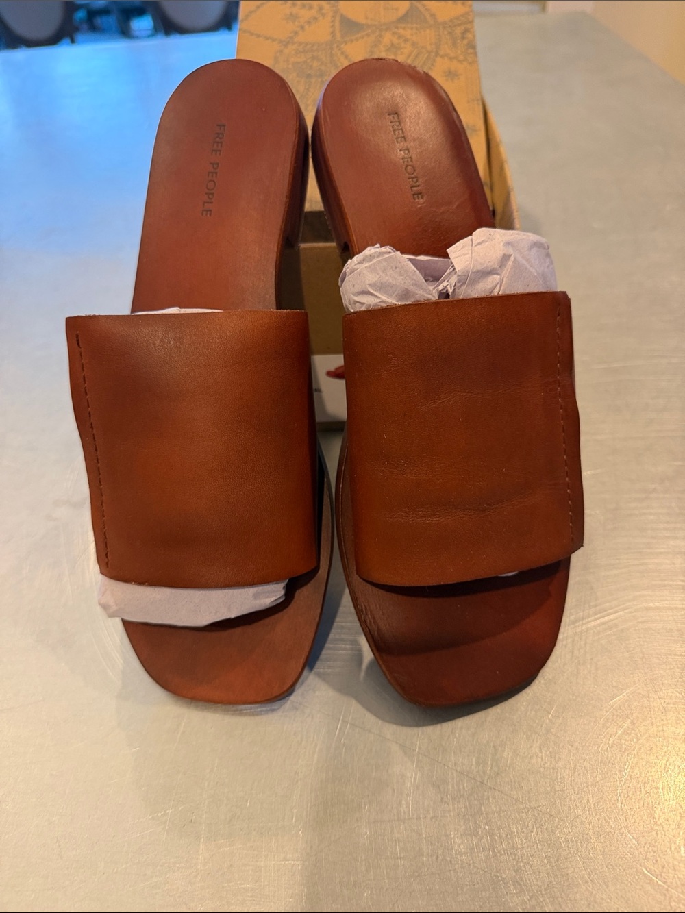 NIB Free People FP Collection Verona Slide Sandals Vintage Tan Size 9.5